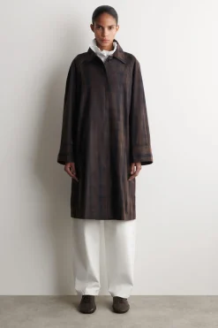 CHECKED WAXED-COTTON CAR COAT