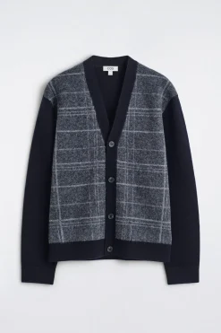 CHECKED WOOL V-NECK CARDIGAN