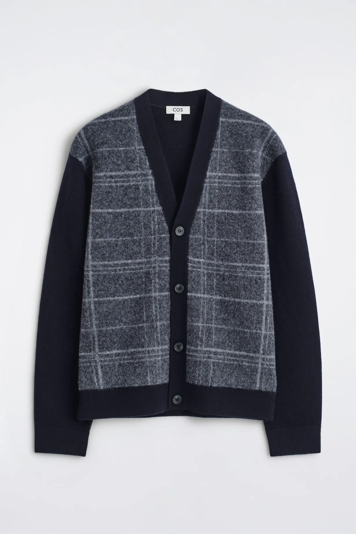CHECKED WOOL V-NECK CARDIGAN