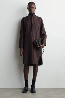 CHECKED WOOL-BLEND SHIRT DRESS