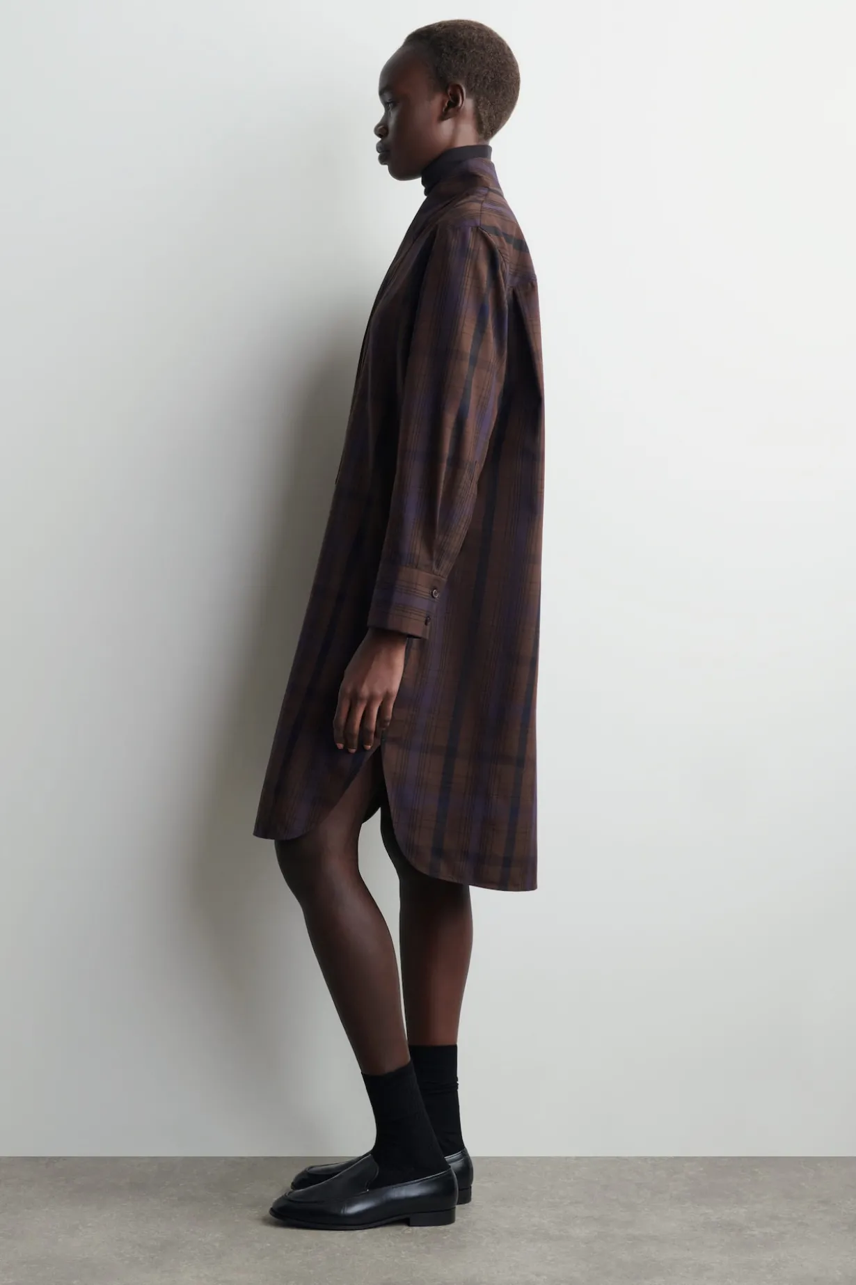 CHECKED WOOL-BLEND SHIRT DRESS