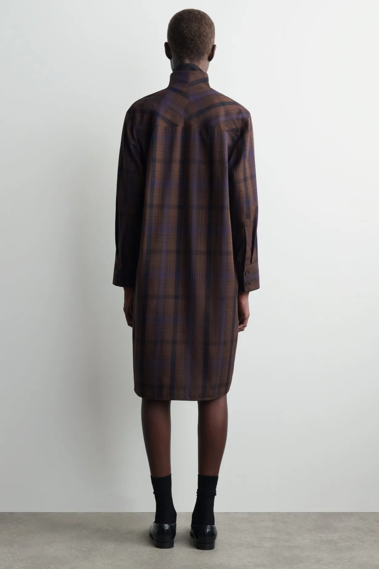 CHECKED WOOL-BLEND SHIRT DRESS