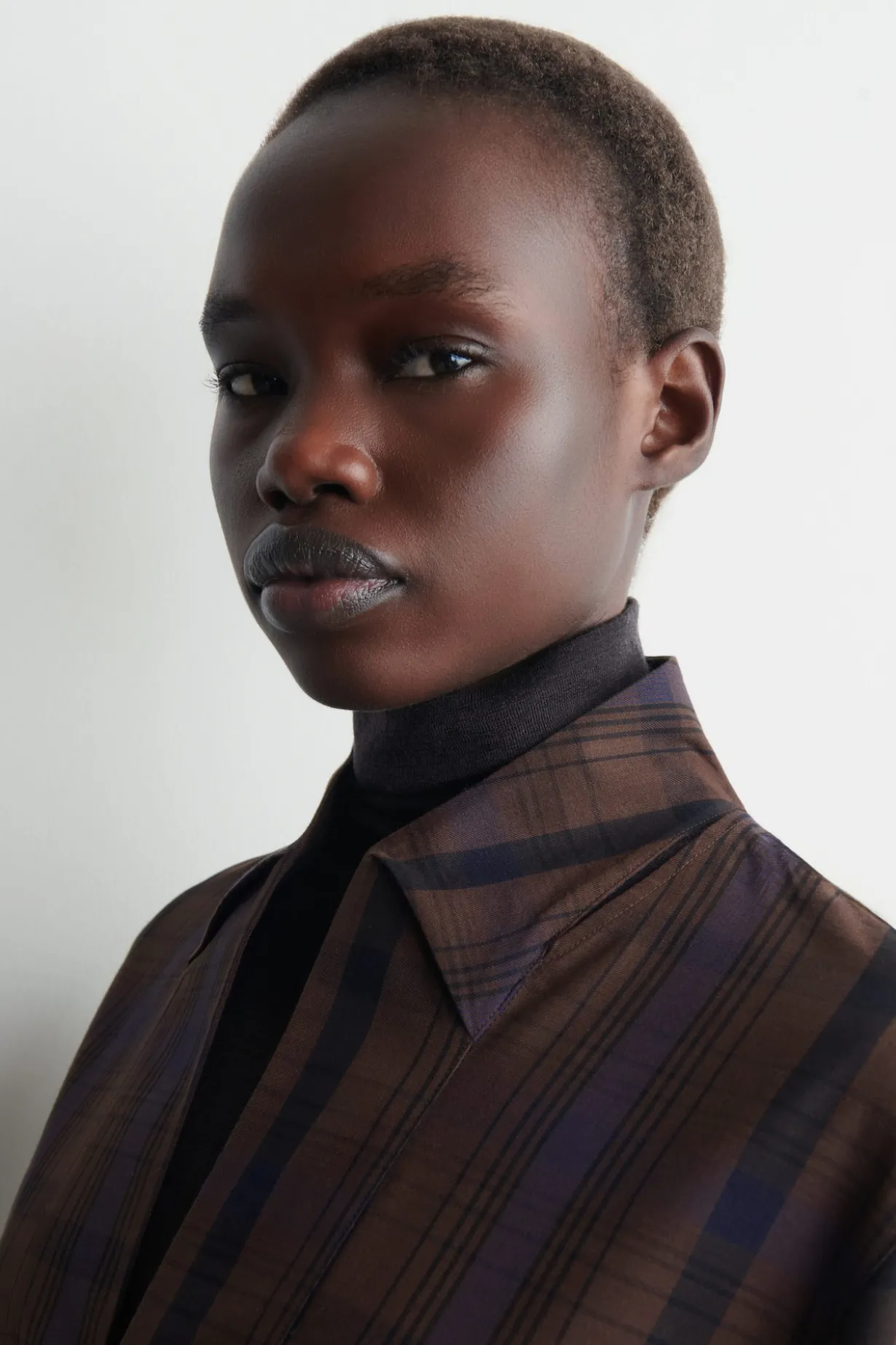 CHECKED WOOL-BLEND SHIRT DRESS