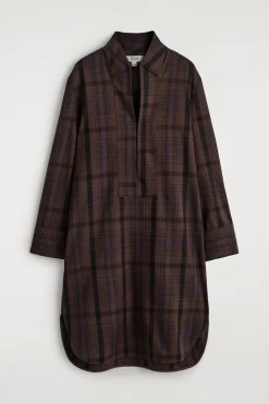 CHECKED WOOL-BLEND SHIRT DRESS