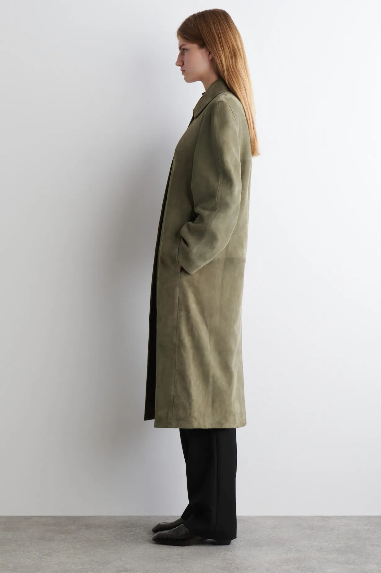 COLLARED SUEDE LONG COAT