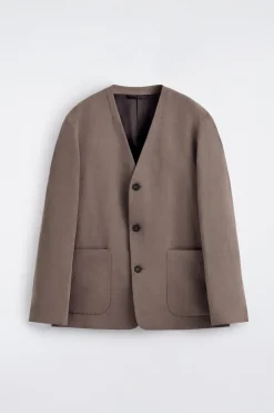 COLLARLESS LINEN-BLEND BLAZER