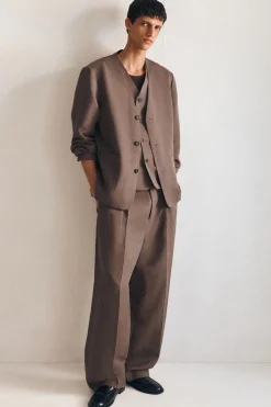 COLLARLESS LINEN-BLEND BLAZER