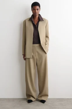 COLLARLESS WOOL-TWILL BLAZER