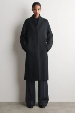 COLLARLESS WOOL-TWILL COAT