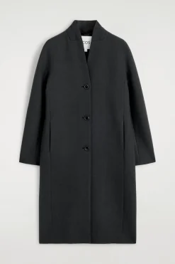 COLLARLESS WOOL-TWILL COAT