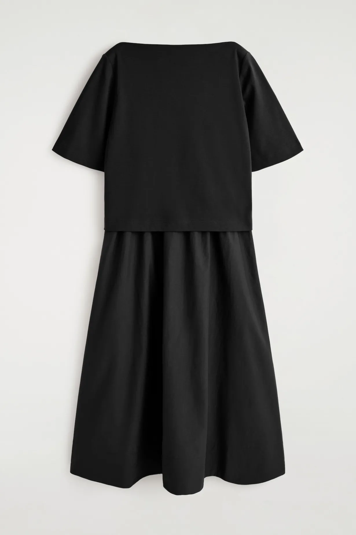 CONTRAST-PANEL BOAT-NECK MIDI DRESS