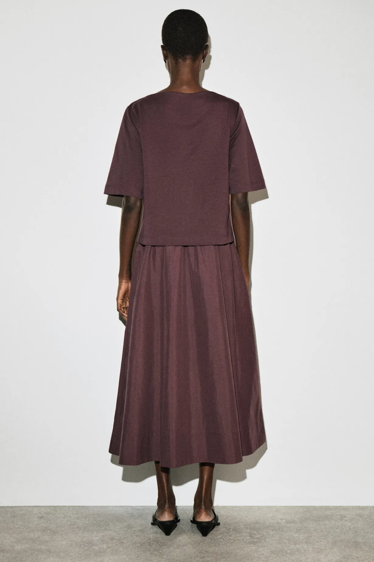 CONTRAST-PANEL BOAT-NECK MIDI DRESS