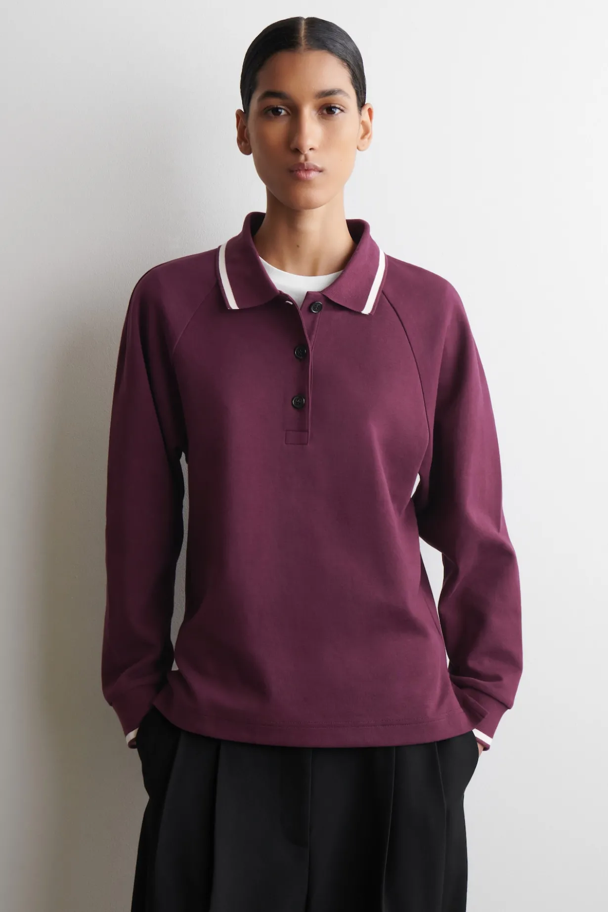 CONTRAST-TIPPED COTTON POLO TOP