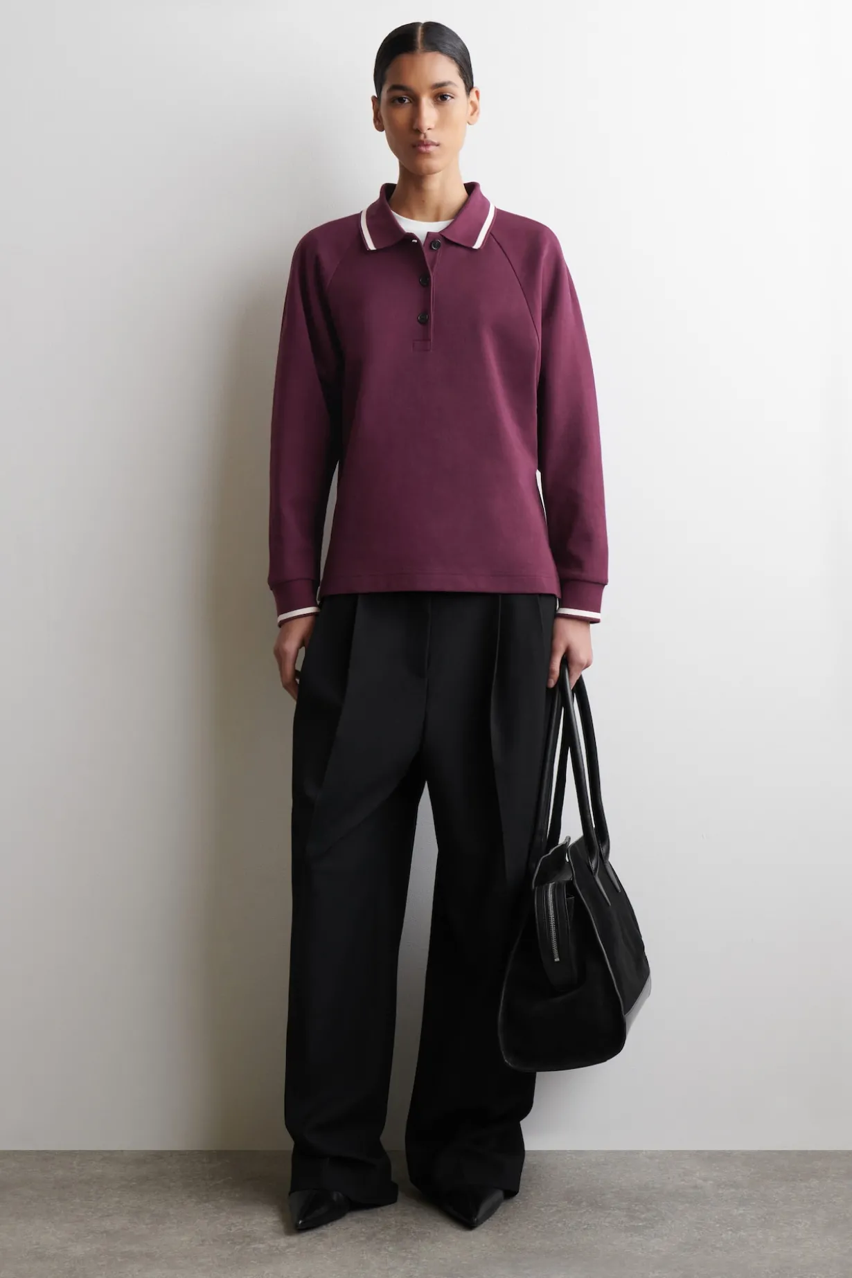CONTRAST-TIPPED COTTON POLO TOP