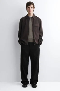 CORDUROY-JERSEY ZIP-UP OVERSHIRT