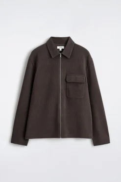 CORDUROY-JERSEY ZIP-UP OVERSHIRT