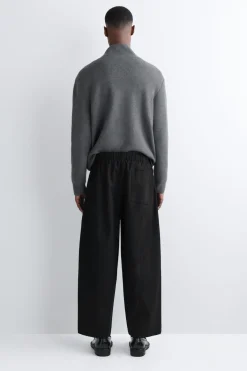 COTTON CROPPED BARREL-LEG PANTS