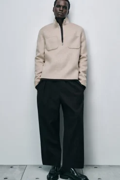 COTTON CROPPED BARREL-LEG PANTS
