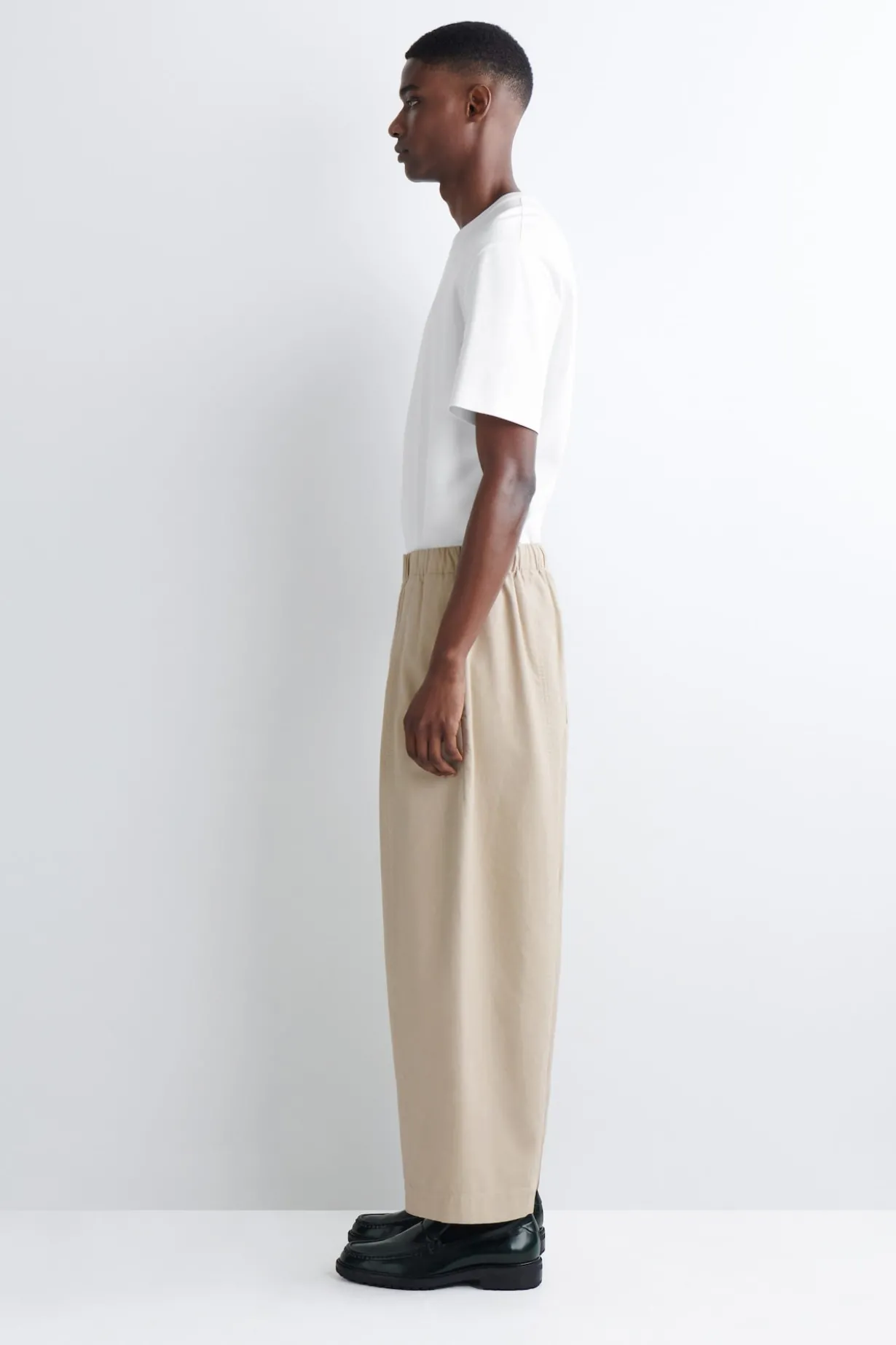 COTTON CROPPED BARREL-LEG PANTS