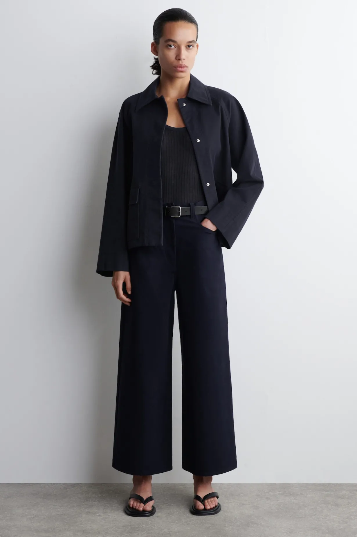 COTTON CROPPED WIDE-LEG TROUSERS