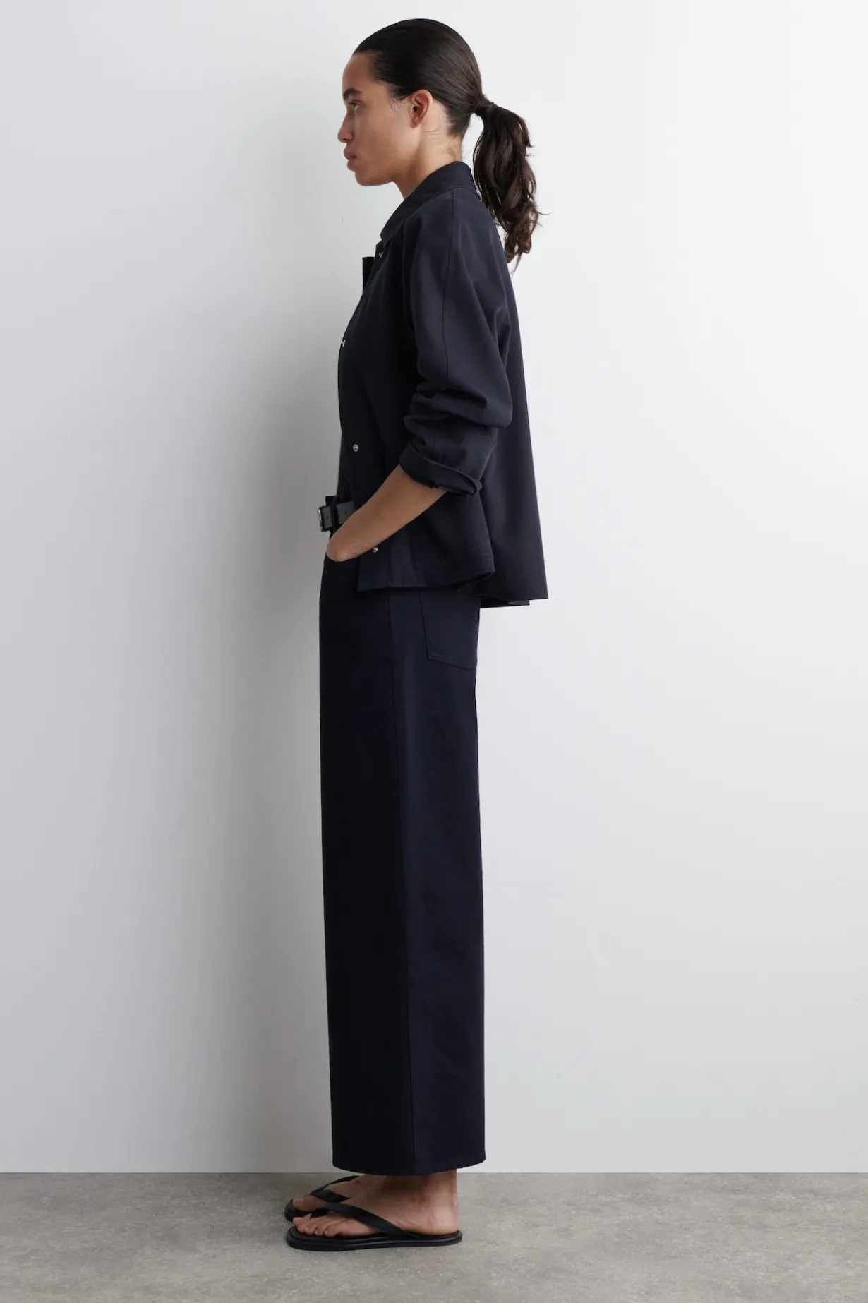 COTTON CROPPED WIDE-LEG TROUSERS