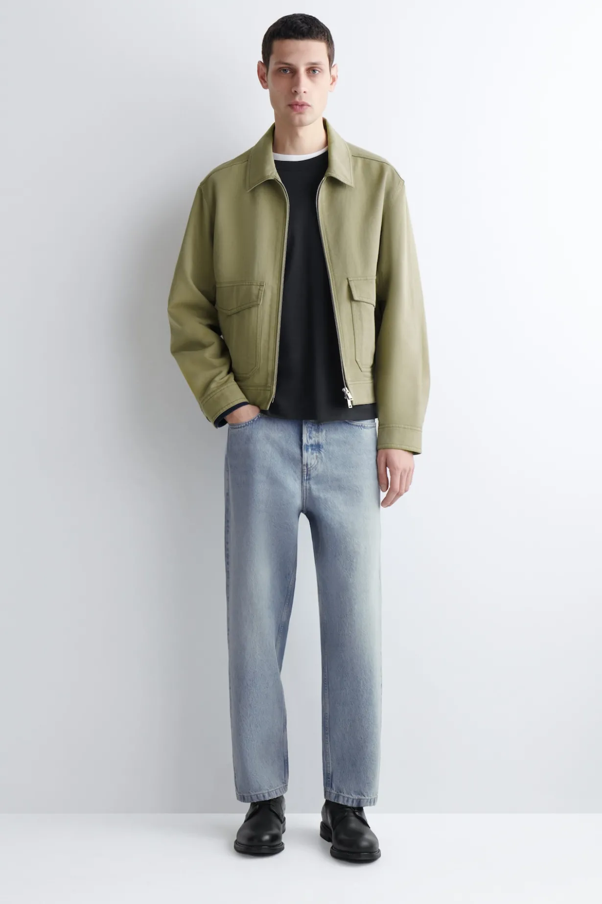COTTON-BLEND ZIP-UP UTILITY JACKET