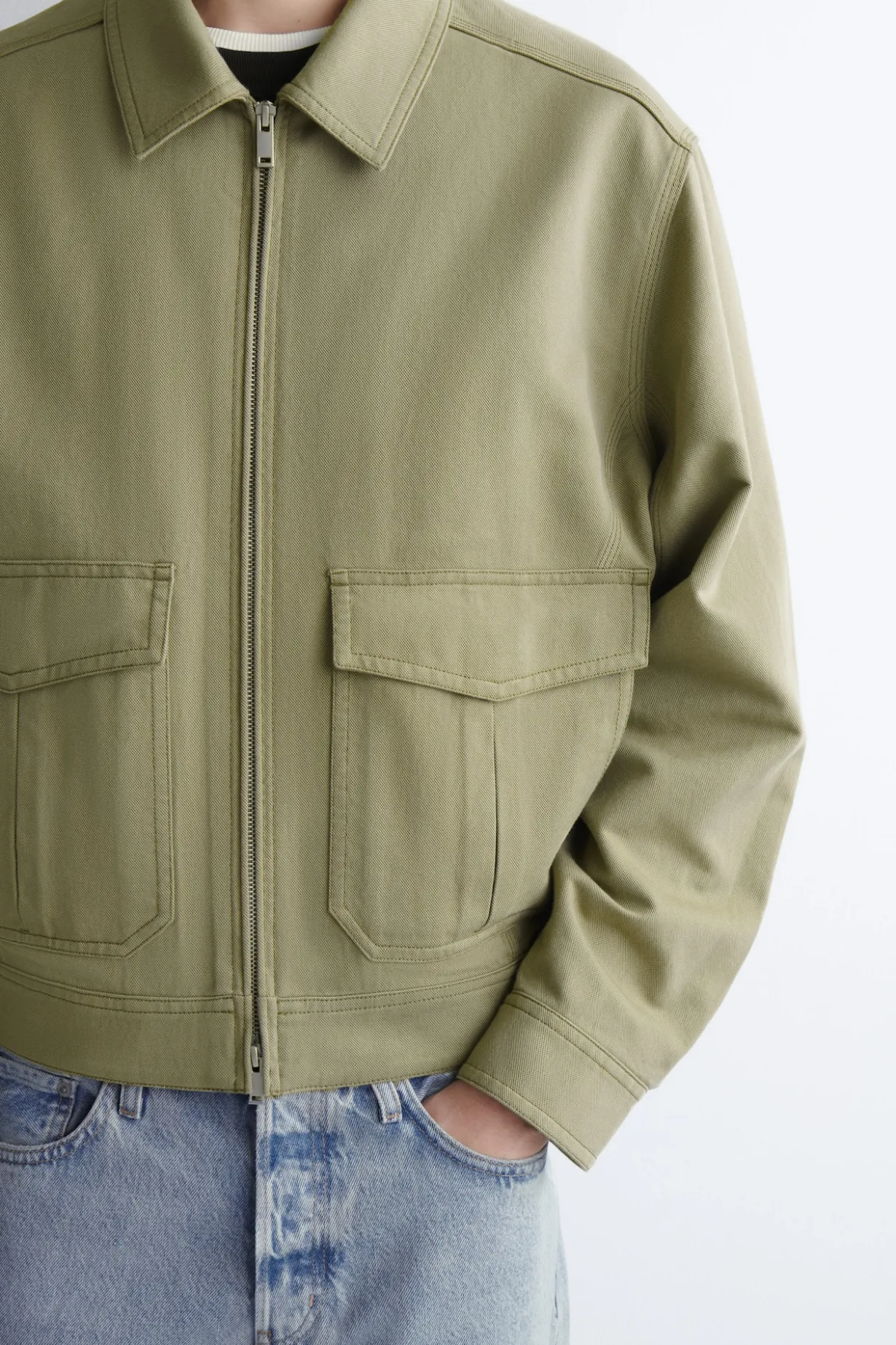 COTTON-BLEND ZIP-UP UTILITY JACKET