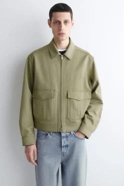 COTTON-BLEND ZIP-UP UTILITY JACKET