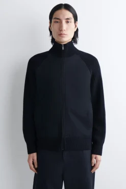 COTTON-PANELED MERINO TRACK JACKET
