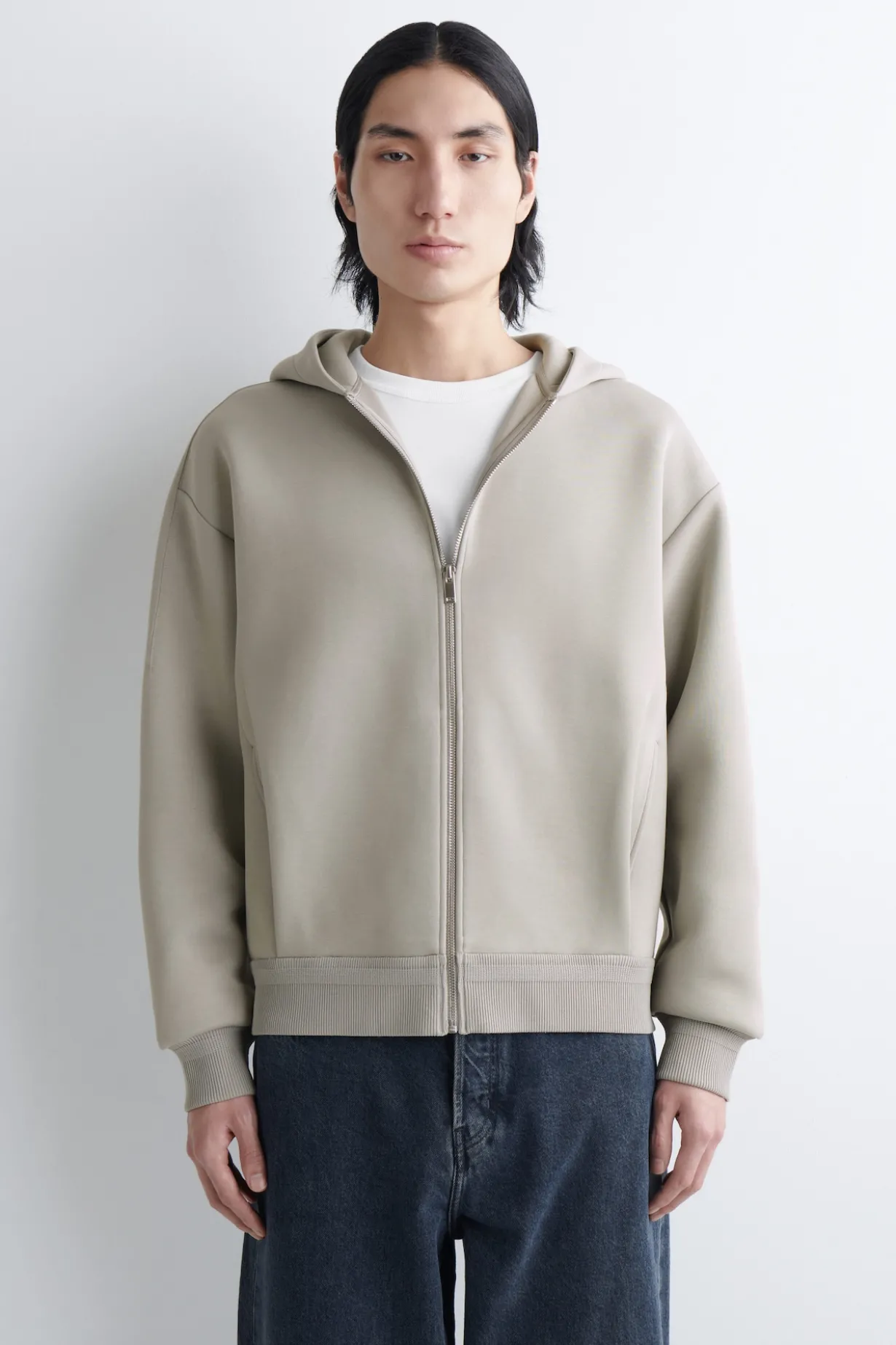 COTTON-PIQUÉ ZIP-UP HOODIE