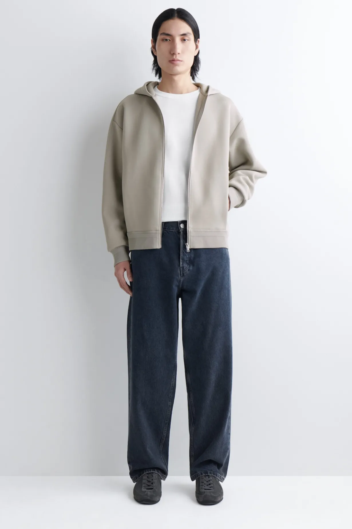 COTTON-PIQUÉ ZIP-UP HOODIE