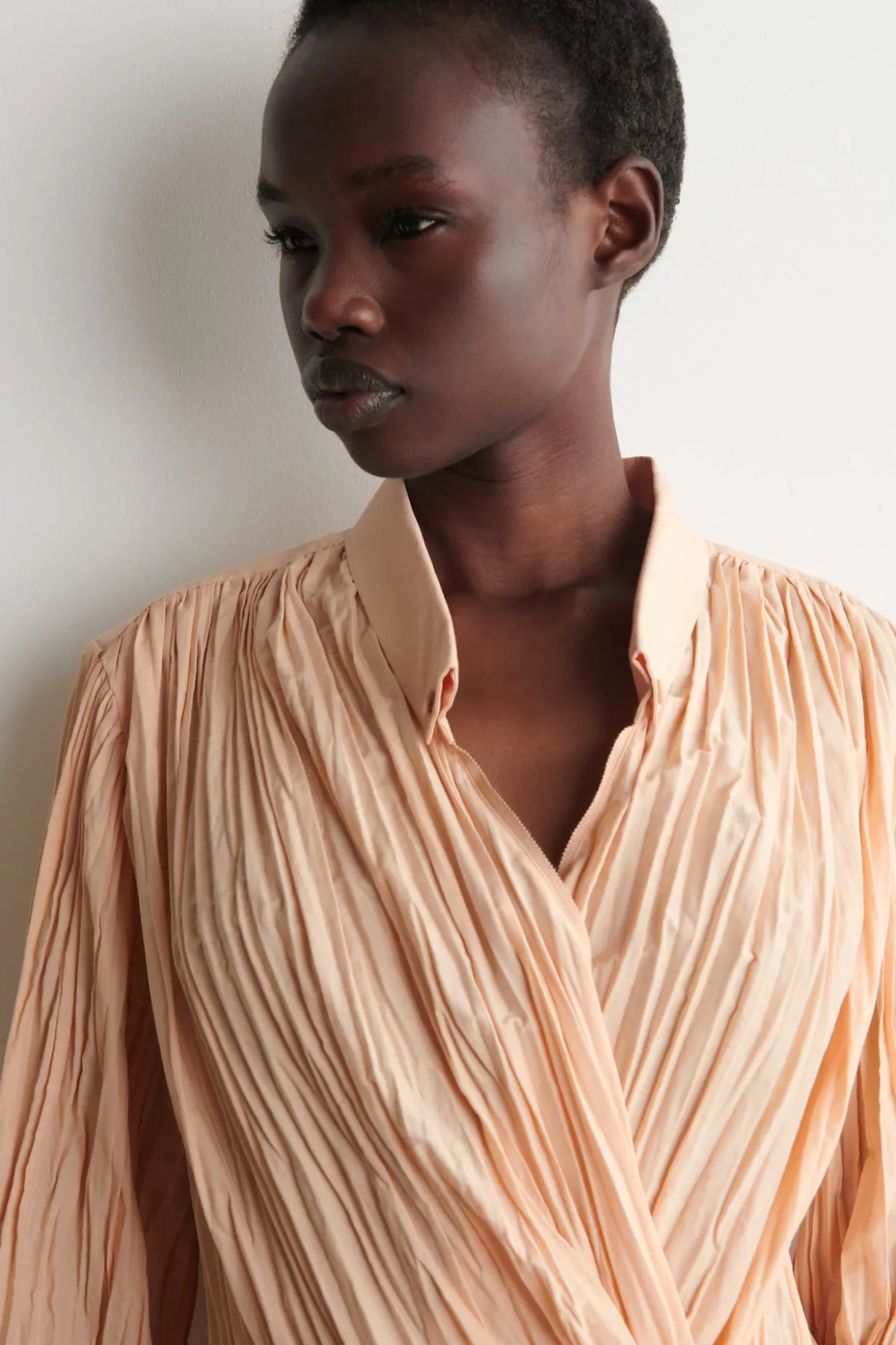 CRINKLED WRAP-OVER BLOUSE
