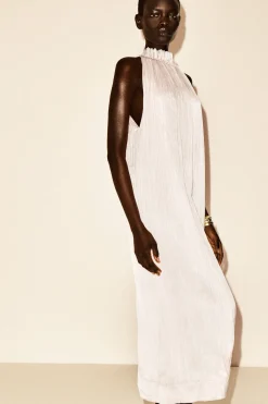 CRINKLED-SATIN MIDI DRESS
