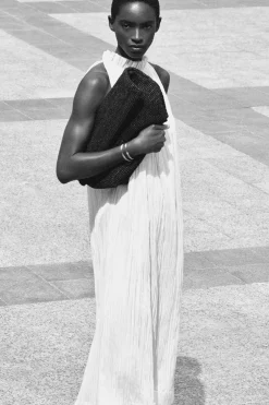 CRINKLED-SATIN MIDI DRESS