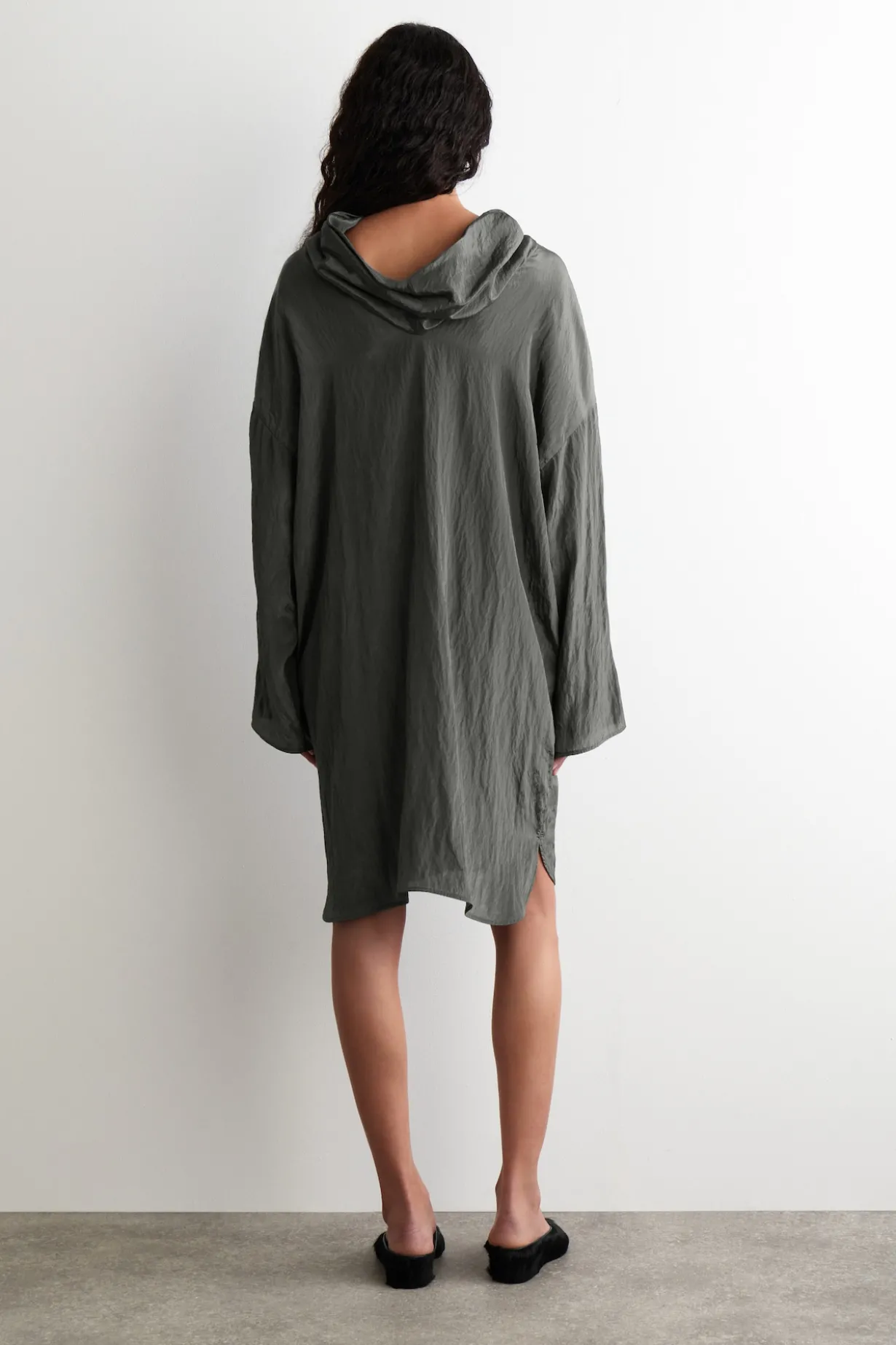 CRINKLED-SATIN MINI DRESS