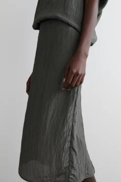 CRINKLED-SATIN PENCIL SKIRT