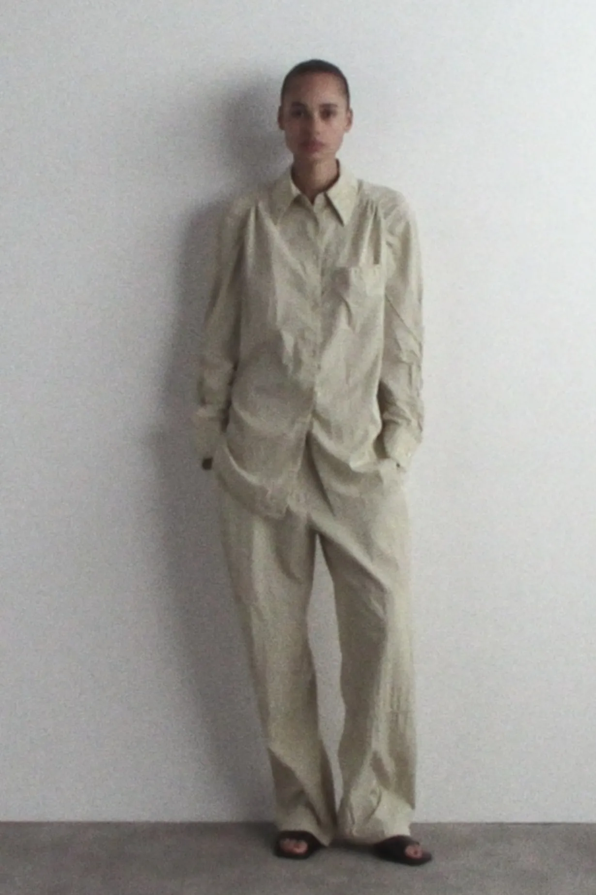 CRINKLED-SILK STRAIGHT-LEG PANTS