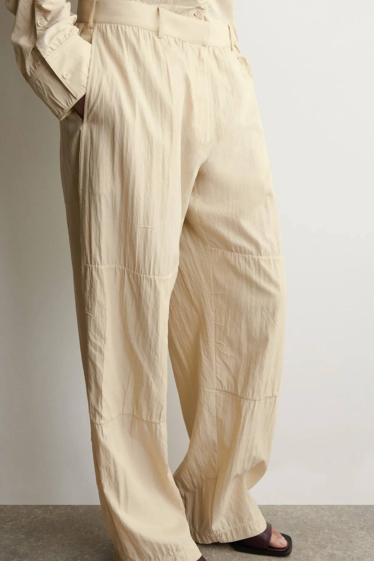 CRINKLED-SILK STRAIGHT-LEG PANTS