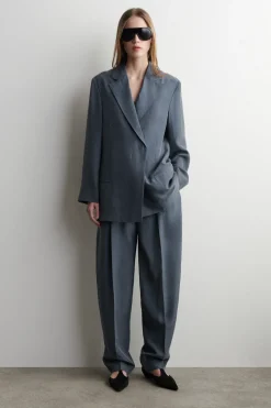 CRINKLED-SILK STRAIGHT-LEG PANTS