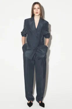 CRINKLED-SILK STRAIGHT-LEG PANTS