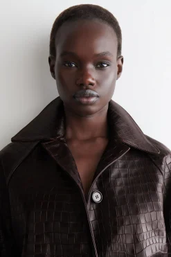 CROC-EFFECT LEATHER LONG COAT