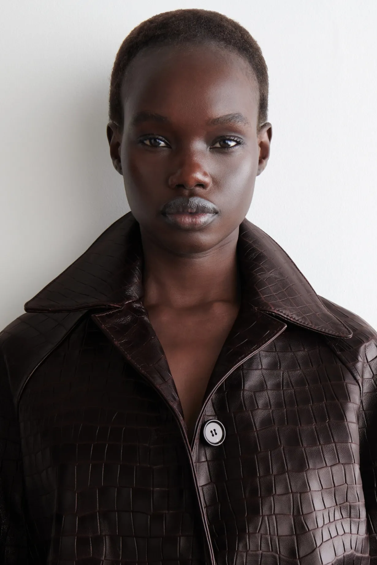 CROC-EFFECT LEATHER LONG COAT
