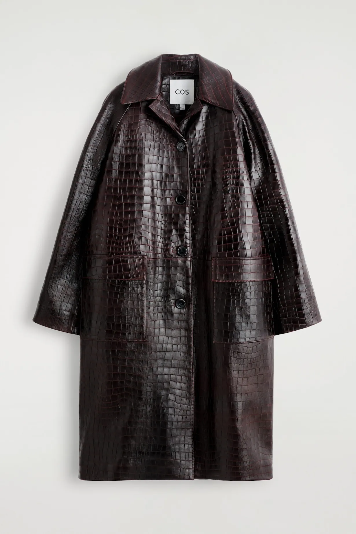 CROC-EFFECT LEATHER LONG COAT