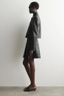 CROC-EFFECT LEATHER MINI WRAP SKIRT