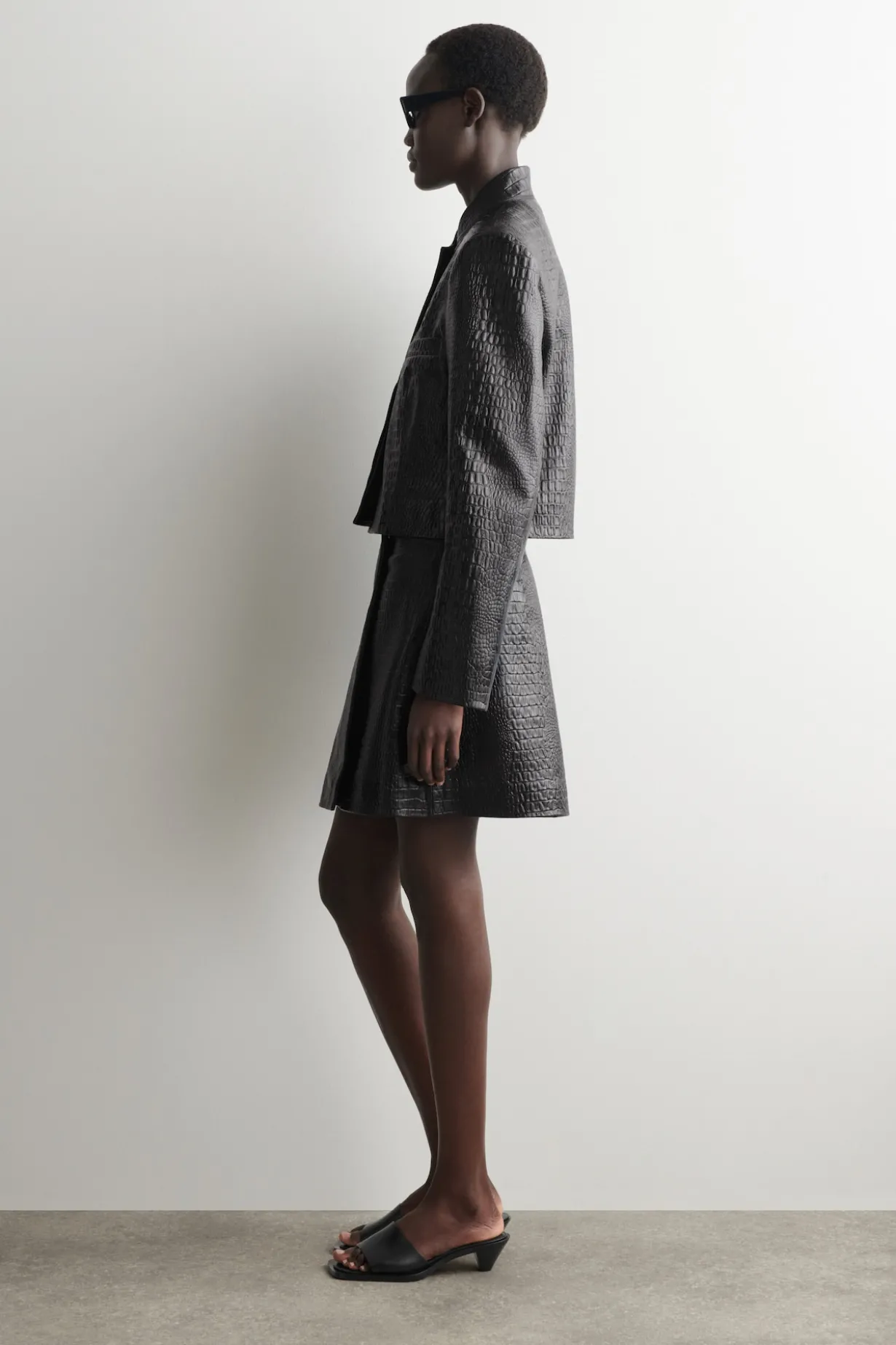 CROC-EFFECT LEATHER MINI WRAP SKIRT