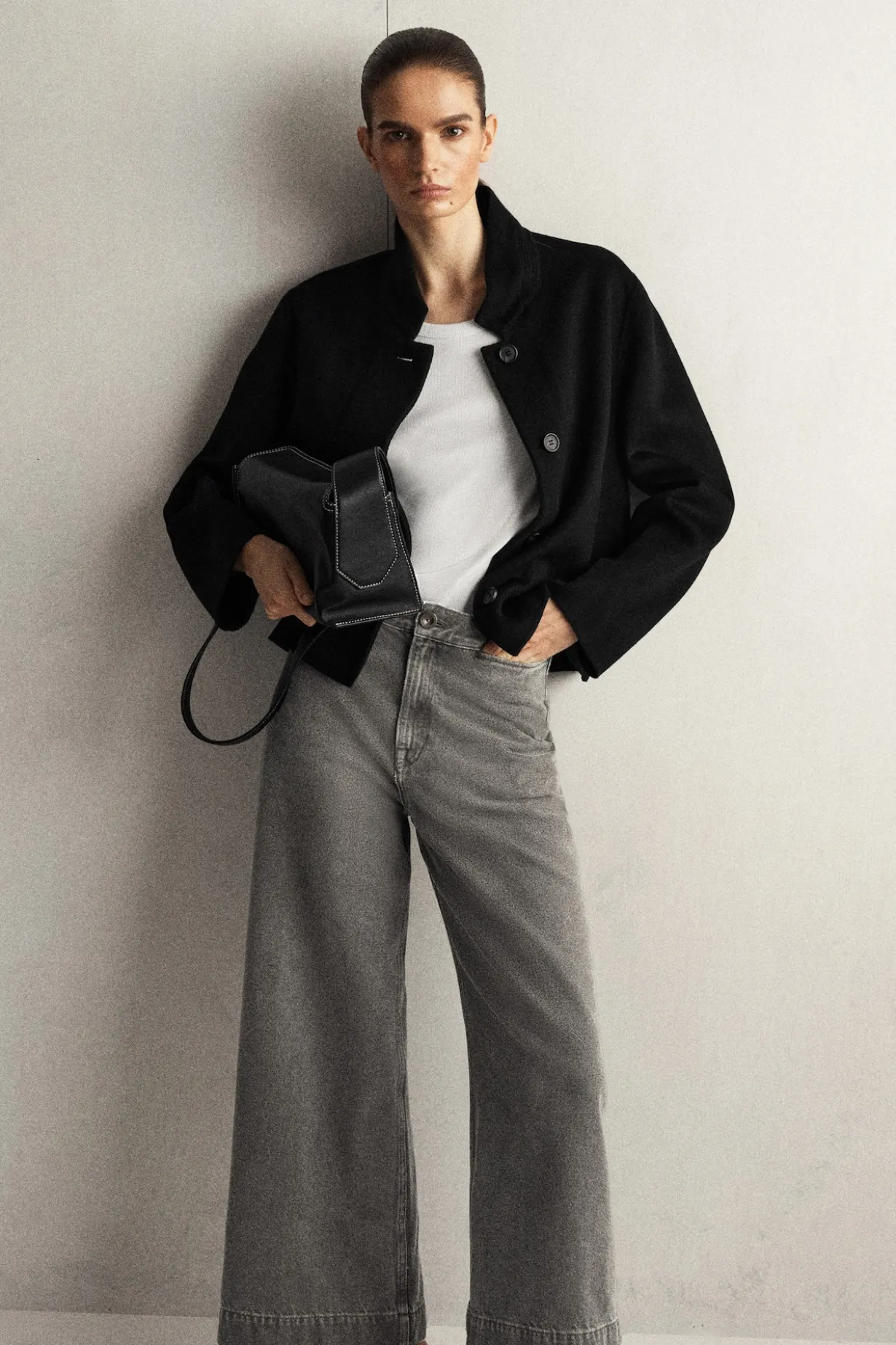 CROPPED WIDE-LEG DENIM PANTS