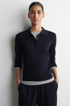 CROPPED-SLEEVE MERINO WOOL POLO SHIRT