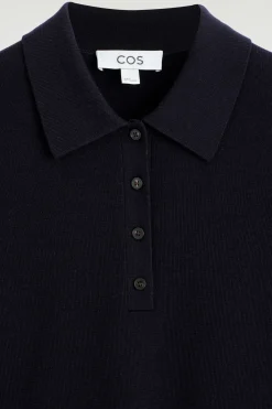 CROPPED-SLEEVE MERINO WOOL POLO SHIRT