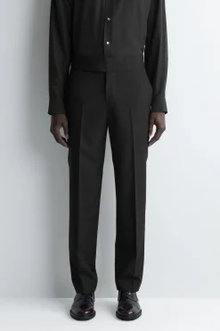 CUMMERBUND-WAIST WOOL TAPERED PANTS