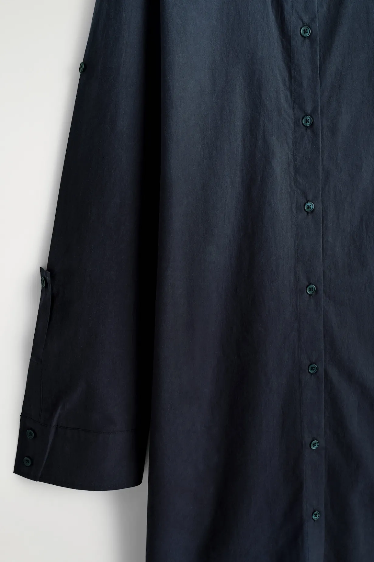CURVED-SLEEVE COTTON MIDI SHIRT DRESS